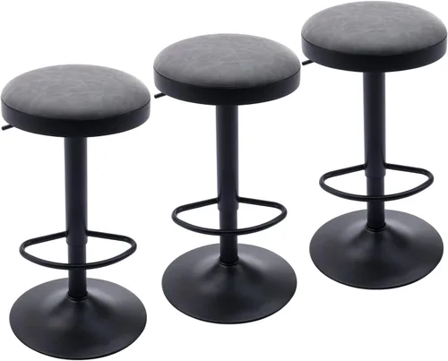 Vista 12 de CIMOTA Juego de 1 taburetes de bar redondos giratorios con espalda descubierta ajustable, taburete de bar moderno industrial de piel sintética