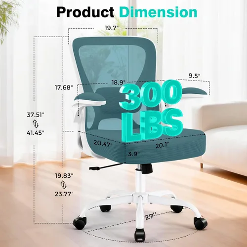 Vista 2 de AreShark Office Chair - Ergonomic Breathable Mesh Desk Chair with Adjustable Lumbar Support and Flip-up Armrests - Executive High Back Rolling