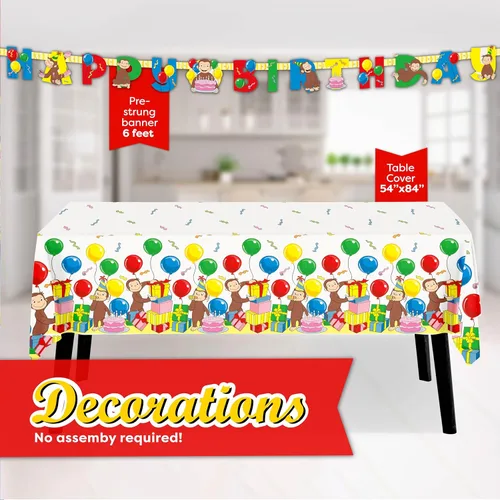 Vista 4 de Decoraciones de cumpleaños de Curious George Suministros de fiesta de Curious George Con licencia oficial Para 16 invitados Platos