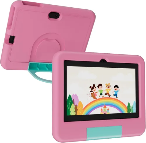 Vista 9 de Tablet Android 14 para niños, tablet de 7 pulgadas para niños, tablet para niños de 4 GB RAM 32 GB ROM con estuche, procesador Quad-core, pantalla
