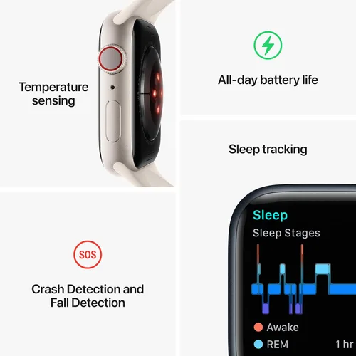 Vista 5 de Apple Watch Series 8 GPS + celular, 1.61 pulgadas Caja de aluminio Starlight con correa deportiva Starlight, ML (renovado)