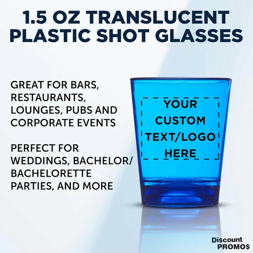 Vista 3 de Vasos de chupito de plástico translúcidos personalizados de 1.5 onzas, juego de 10/50/100 unidades, acrílico, ideal para regalos de cumpleaños