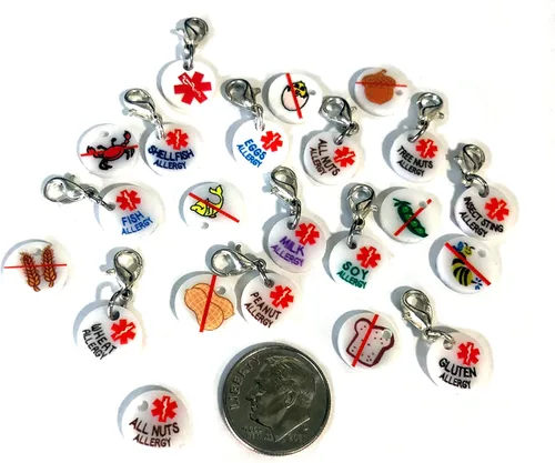 Vista 2 de Mini dijes de identificación médica para alergias alimentarias y más