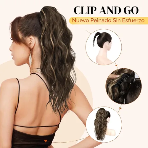 Vista 6 de LONAI Extensión de cola de caballo, extensiones de cola de caballo de 18 pulgadas con clip de garra ondulada ZJ001, longitud al hombro, extensiones