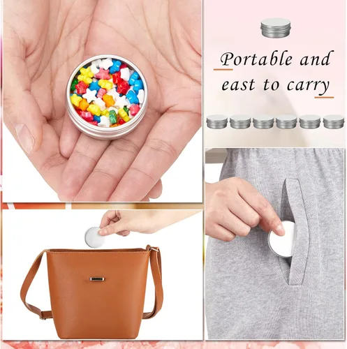 Vista 5 de Paquete de 200 latas de metal de aluminio con tapas, latas redondas con tapa de rosca para bálsamo labial cosmético, velas de bricolaje con 5