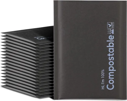 Sobres autosellables con burbujas 6x10 100% biodegradables, 25 unidades de kraft negro #000, sobres de embalaje acolchados compostables, bolsas de