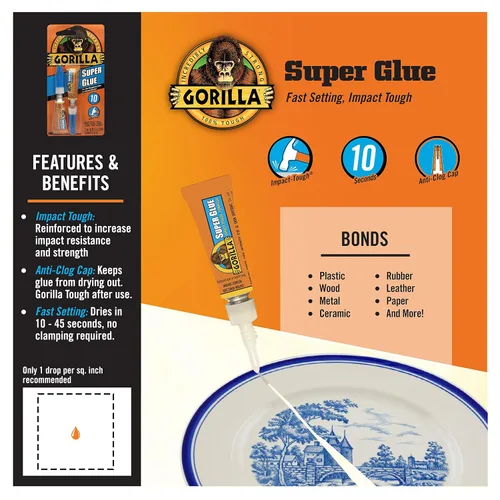 Vista 2 de Gorilla Super pegamento, pegamento transparente, cuatro tubos de 0.11 oz (paquete de 1) – multiusos y ajuste rápido para proyectos y reparaciones