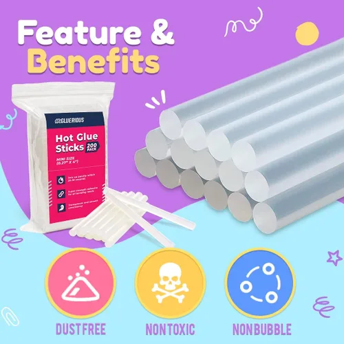 Vista 3 de Mini pistola de pegamento caliente con kit de 30 barras de pegamento + paquete de 200 barras de pegamento caliente