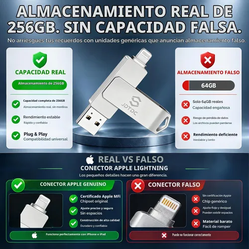 Vista 2 de True Capacity 256 GB MFi certificado iPhone Photo Stick, unidad flash 3