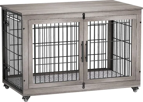 Vista 22 de Lulive Mueble de Jaula para Perros Pequeños, Perrera para Perros de Interior con Puertas Dobles de Madera, Jaula para Perros de 27.1'' de Servicio