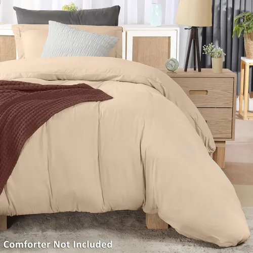 Vista 4 de Utopia Bedding Juego de funda de edredón tamaño individual - 2 piezas con cierre de cremallera - 1 funda de edredón 68X90 pulgadas y 1 funda de Beige