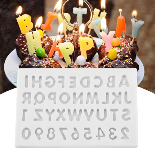 Vista 5 de Moldes de silicona con forma de letras, herramienta de decoración, rosa, gris, molde del alfabeto para pastel, fondant, chocolate (gris)