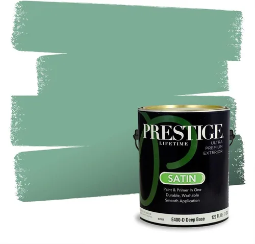 Vista 198 de Prestige Paints - Pintura exterior e imprimación en uno, 1 galón, plano, compatibilidad comparable con el color menta «Whipped Mint» de Behr