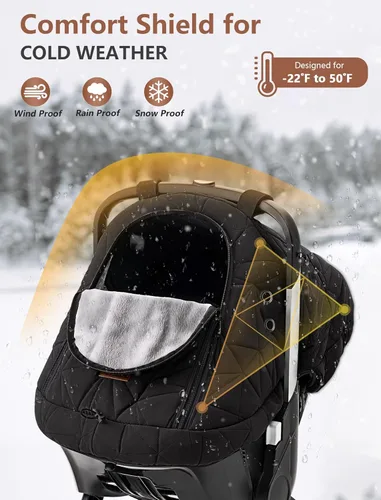Vista 2 de Funda para asiento de automóvil para bebé, para invierno, para bebés, protector para clima frío con cremallera mirada, cálido y acogedor, Negro