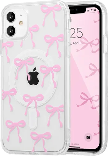 Vista 65 de UEEBAI - Funda magnética para iPhone 11, diseño de lazo, compatible con MagSafe, funda transparente delgada inalámbrica, antiamarilleo, a prueba