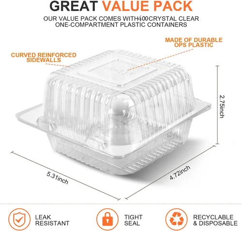 Vista 2 de 400 Piezas Recipientes de Plástico Transparente para Llevar, Recipiente Desechable de Postre Tipo Concha con Tapa, para Ensaladas, Pasta, Sándwiches