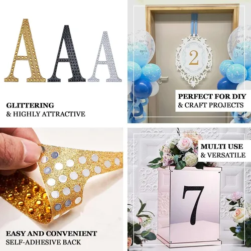 Vista 4 de Efavormart - Calcomanías de número 2 con diamantes de imitación autoadhesivas de 4 pulgadas para manualidades, arte de manualidades, decoración