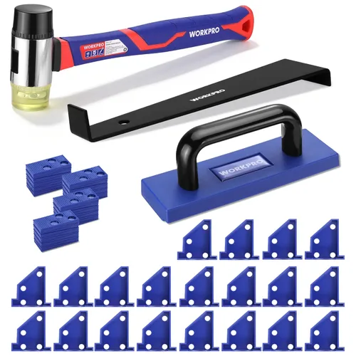 Vista 11 de WORKPRO Kit de Instalación de Pisos Laminados - Martillo de Goma con Mango de Fibra de Vidrio, Rodilleras, Barra de Tracción Resistente, Bloque