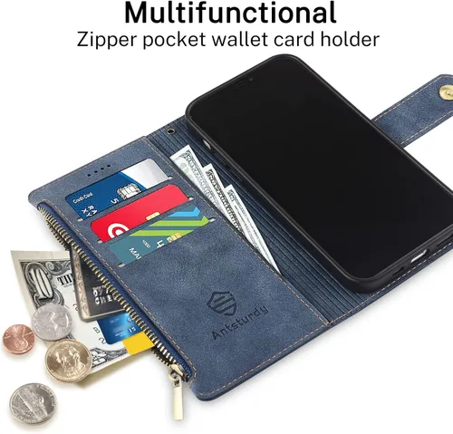 Vista 4 de Antsturdy Compatible con Motorola Moto Edge 2021/Edge 5G UW - Funda tipo cartera de piel sintética con bloqueo RFID, funda abatible de piel