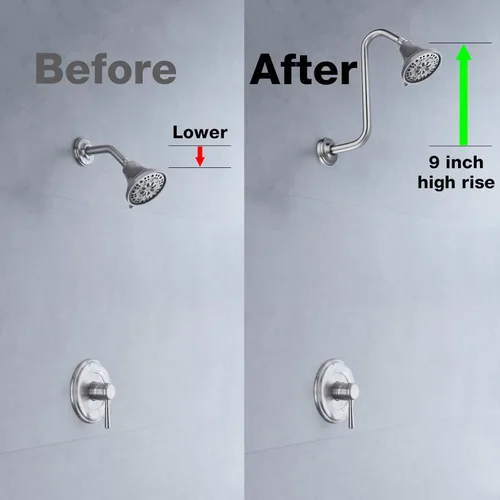 Vista 5 de TRUSTMI Brazo de ducha en forma de S de 12 pulgadas con brida resistente montado en la pared, tubo de extensión de cabezal de ducha con 9 pulgadas