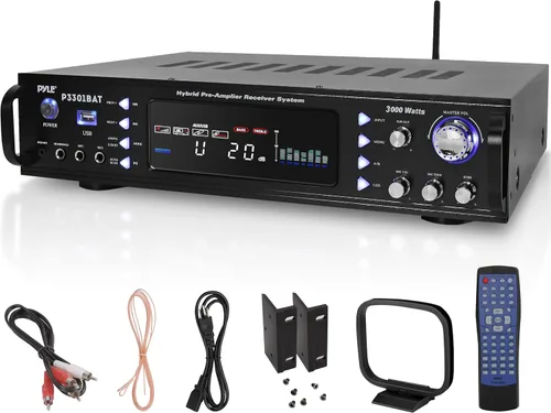 Pyle Wireless Bluetooth Home Stereo Amplifier- Hybrid Multi-Channel, 3000W Power Amplifier, Home Audio Receiver System w/ AM/FM Radio,MP3,USB, AUX,
