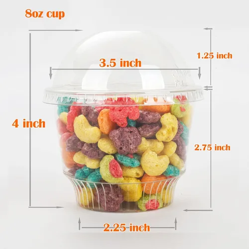 Vista 2 de Golden Apple, 8oz-30sets de vasos de plástico transparente para helado, tazas de postre, cuenco de aperitivos con tapas de cúpula sin agujero