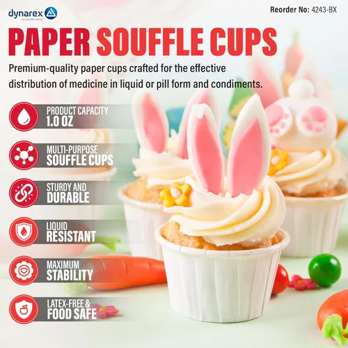 Vista 2 de Dynarex Vasos de Papel para Medicina - Vasos Desechables Souffle de 1 oz para Píldoras y Medicamentos - Vasos de Papel Pequeños con Bordes
