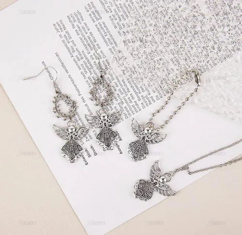 Vista 9 de AUEAR, Colgantes de plata antigua con dijes de ángel para hacer joyas de bricolaje, collar y pulsera