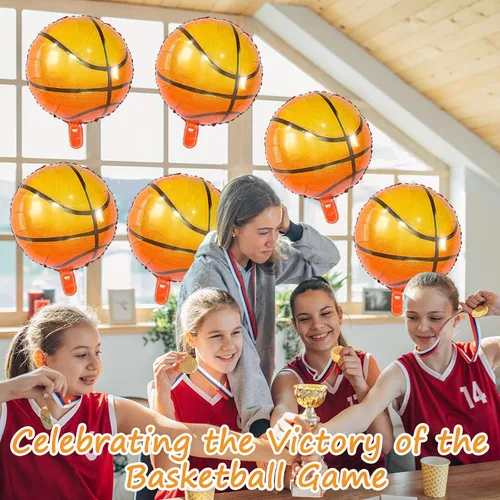 Vista 3 de Globos de baloncesto de 18 pulgadas, globos de papel de aluminio, para fiestas deportivas, temática de baloncesto, suministros de decoración