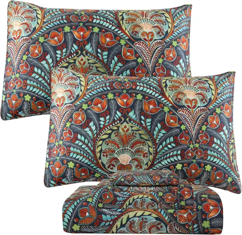 Vista 26 de QSH Juego de sábanas de tamaño individual 100% algodón egipcio, estampado de flores verdes con pájaros, mariposas y botánicas, lujo impreso, ropa