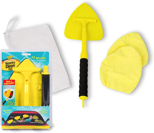 Invisible Glass 95160 - Kit de herramientas de limpieza de parabrisas Reach & Clean con mango extensible, (2) microfibras reutilizables de cambio