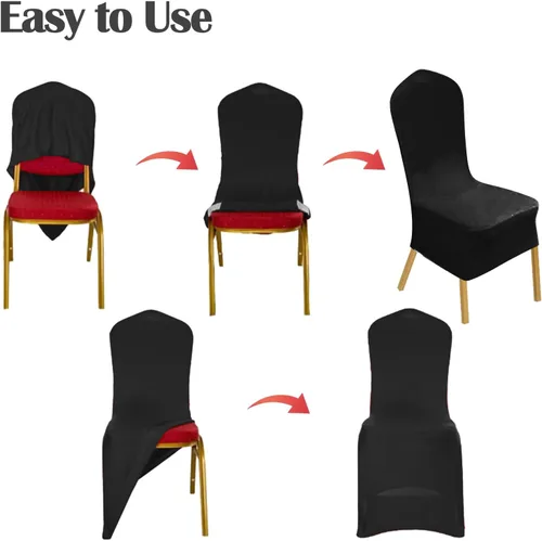 Vista 6 de Vencede 30 fundas para sillas de elastano elástico negro, fundas para sillas para bodas, protectores universales para sillas para fiestas
