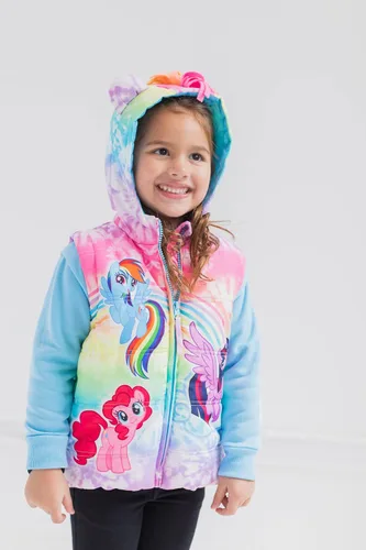 Vista 2 de My Little Pony Twilight Sparkle Pinkie Pie Rainbow Dash - Chaleco con cremallera para niñas, chaqueta 2fer para niños pequeños a niños grandes