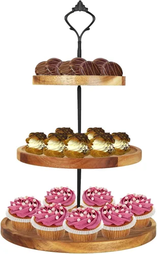 Soporte de madera para cupcakes de 3 niveles, bandeja escalonada para servir cupcakes, torre, bandeja de postre de madera para granja, boda,