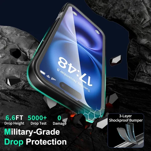 Vista 5 de SOKUSIN Funda impermeable para iPhone 13 Pro - Funda protectora de cuerpo completo con pantalla y protector de cámara incorporado, a prueba