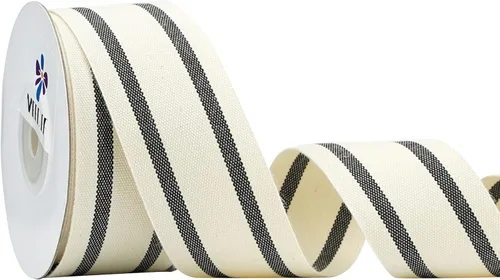 Vista 14 de MEEDEE Cinta de tela a rayas de algodón natural de 1 pulgada, cinta de rayas blancas y negras para manualidades, envoltura de regalos, decoración