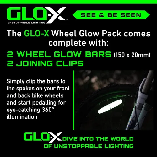 Vista 5 de GLO-X Luces solares para rueda de bicicleta (paquete de 2) – Luces de radios de bicicleta que brillan en la oscuridad, impermeables, fáciles