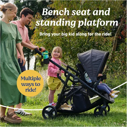 Vista 4 de Graco Ready2Grow LX 2.0 - Cochecito doble con opciones de asiento de banco y plataforma de pie, Clark