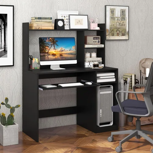 Vista 5 de Giantex Escritorio para computadora con gabinete y estantería, mesa de computadora de 43.5 pulgadas con teclado Tra y soporte para CPU, escritorio