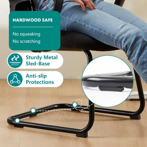 Vista 8 de DUMOS Juego de 2 sillas de escritorio de oficina con base de trineo, sillas ergonómicas de malla ejecutiva para computadora con soporte lumbar