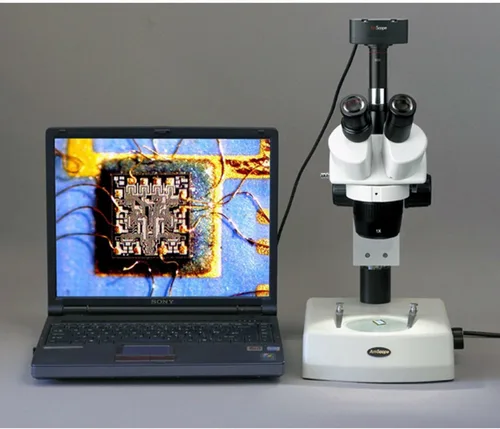 Vista 6 de AmScope Microscopio estéreo trinocular SW-2T24X, oculares WH10x, aumento 10X/20X/40X, objetivo 2X/4X, iluminación halógena superior e inferior
