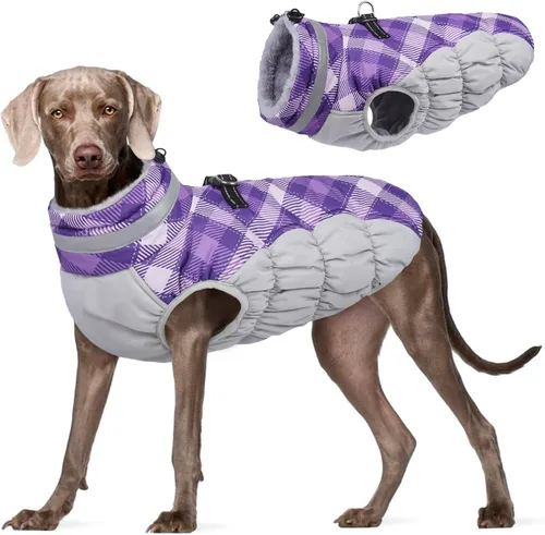 Vista 54 de FUAMEY - Abrigo para perro, chaqueta cálida de invierno, acolchada, chaleco reflectante con arnés, chaqueta de nieve impermeable con cremallera, a