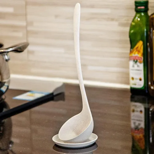 Vista 2 de DOITOOL Cuchara japonesa Cuchara japonesa Cucharón de sopa Cucharón de sopa de pie Cuchara de servir de cocina Cuchara con soporte para sopa Gachas