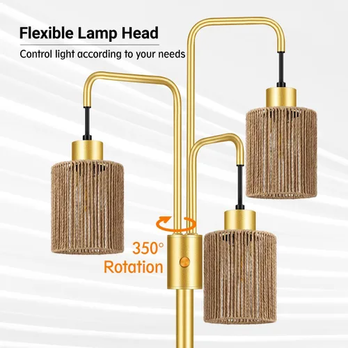 Vista 2 de Lámpara de pie industrial BoostArea para sala de estar, lámpara de pie moderna dorada con 3 luces, lámpara de pie para pararse con diseño simple