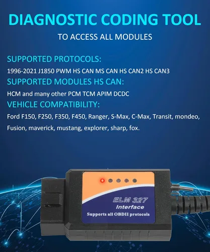Vista 4 de RACOONA OBDII Herramienta de escaneo de diagnóstico ELM327 OBD2 Adaptador USB para ventana, con MS/HS puede cambiar automáticamente, accesorios
