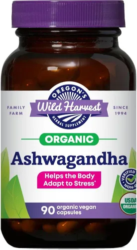 Oregon's Wild Harvest, Ashwagandha orgánica certificada, suplemento de hierbas para reducir el estrés, 1200 MGS, 90 unidades