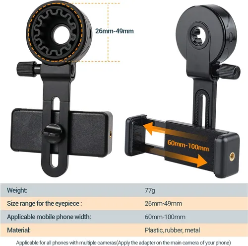 Vista 2 de LAKWAR Adaptador de teléfono para telescopio, soporte universal para teléfono celular, monóculos, microscopio, alcance de observación, telescopio