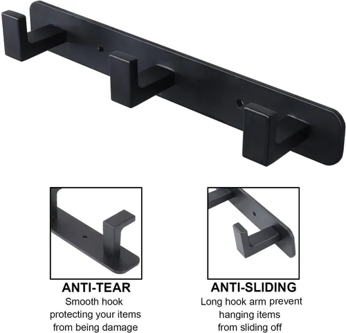 Vista 3 de Perchero, 3 Ganchos Triples de Acero Inoxidable Resistente, Ganchos de Pared Montados en la Pared, Barra de Ganchos Rústica para Ropa/Llaves