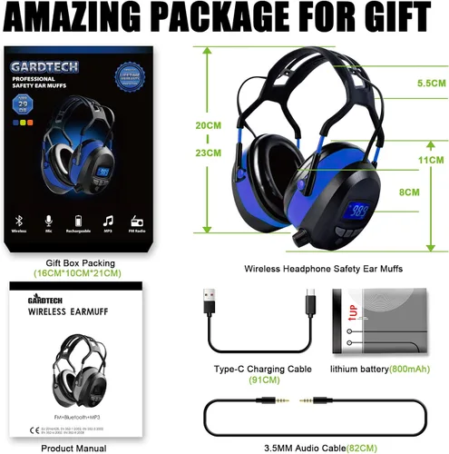 Vista 3 de Gardtech Hearing Protection with Bluetooth, FM Radio Earmuffs, NRR 29dB Hearing Protection Headphones