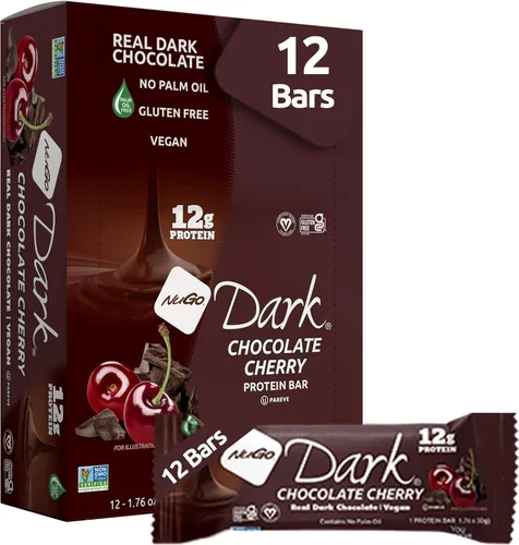 Vista 14 de NuGo Caja variada oscura: pretzel, chispas de chocolate, chispas de chocolate con menta, cereza, taza de mantequilla de maní y almendras, 0.43-0.47